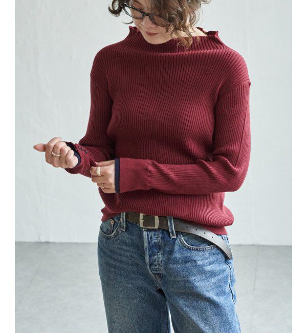 Lbc with Life「袖配色レイヤーリブニット」|カーディガン|ワイン