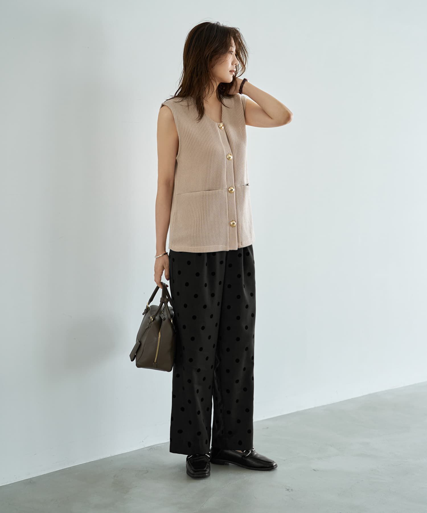 STYLE DELI「GOLDボタンリブニットソーベスト」|ベスト・ジレ|