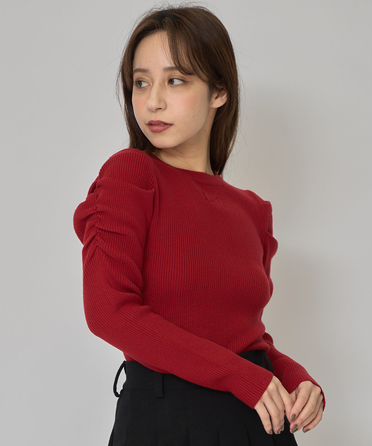 REDYAZEL「パワショルロゴリブニットトップス」|ニット・セーター|レッド