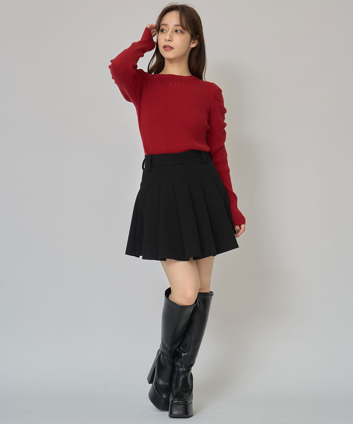 REDYAZEL「パワショルロゴリブニットトップス」|ニット・セーター|