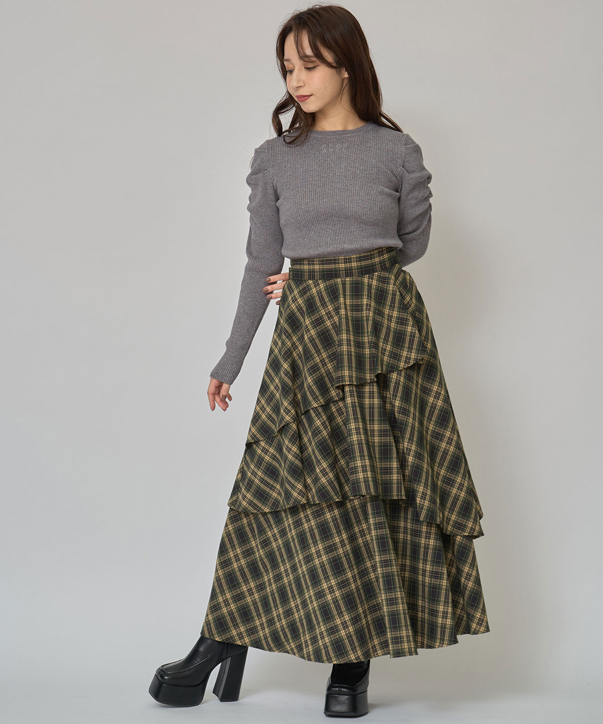 REDYAZEL「パワショルロゴリブニットトップス」|ニット・セーター|