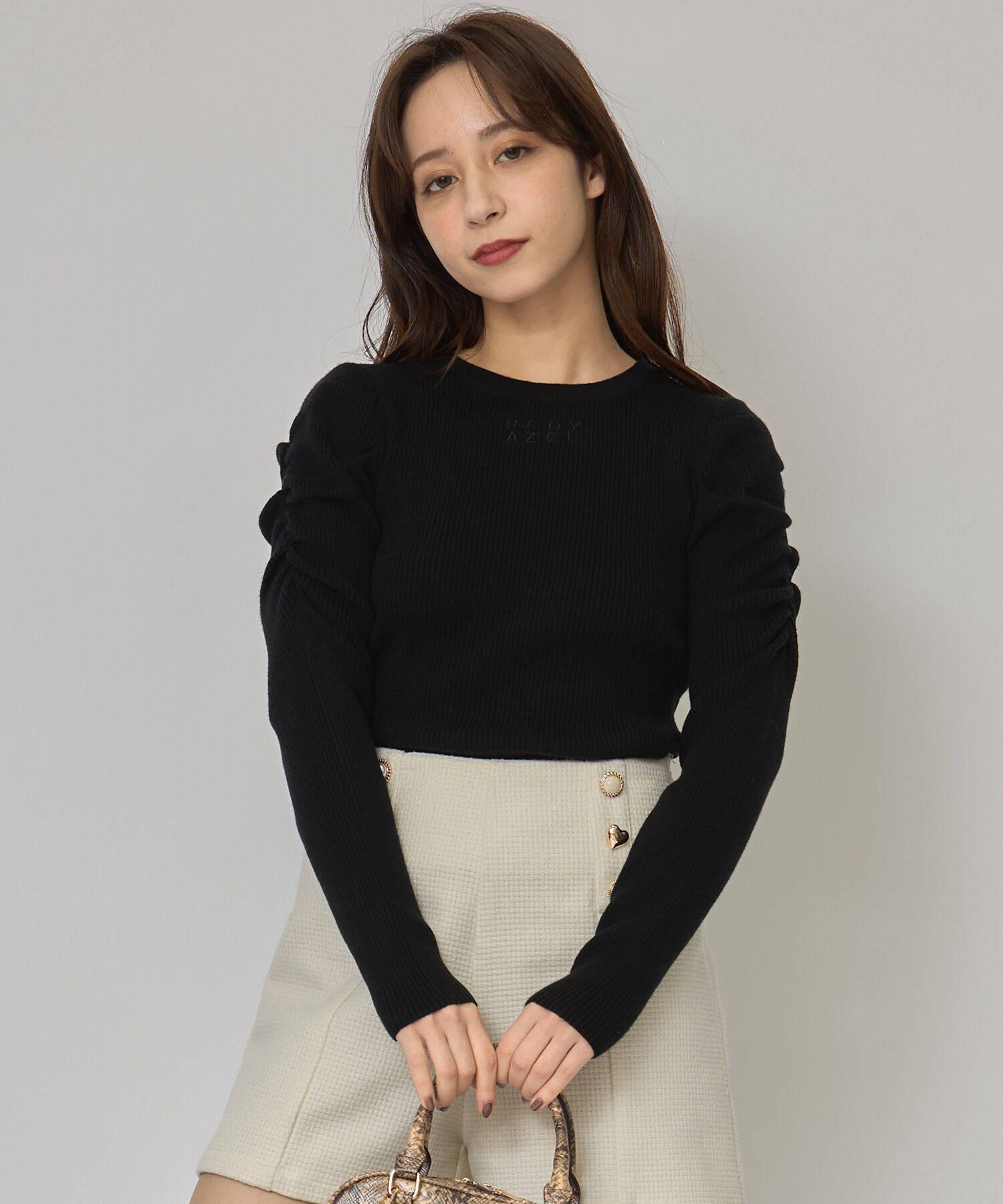 REDYAZEL「パワショルロゴリブニットトップス」|ニット・セーター|ブラック