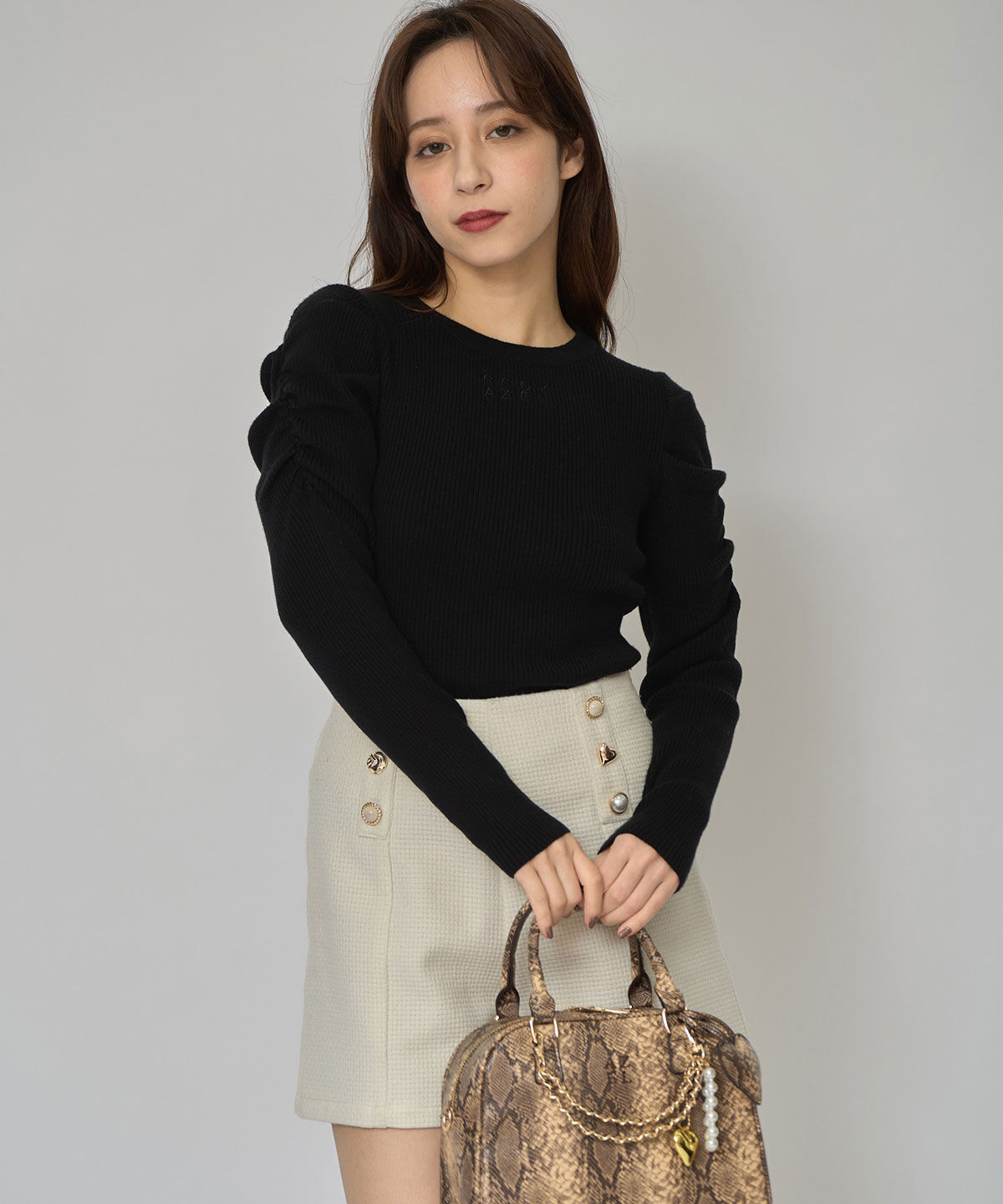 REDYAZEL「パワショルロゴリブニットトップス」|ニット・セーター|