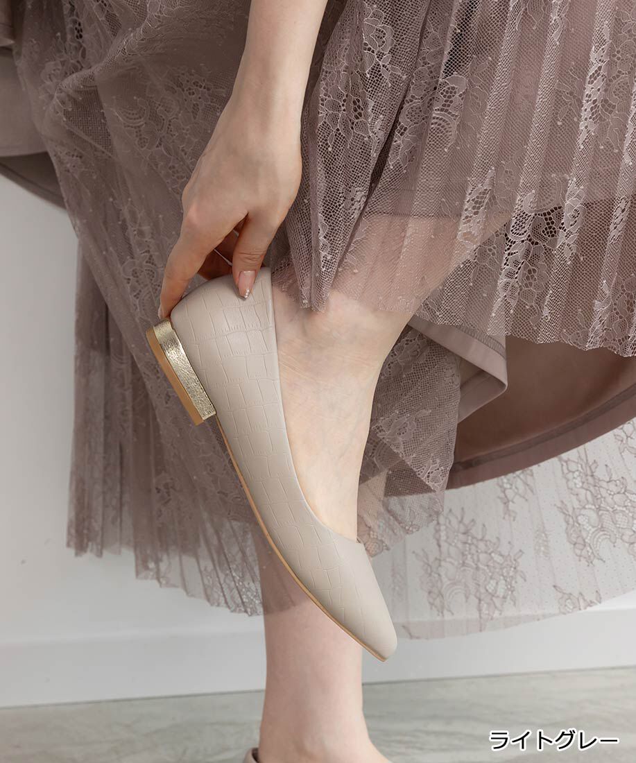  「ポインテッドトゥローヒールパンプス」|パンプス|ライトグレー