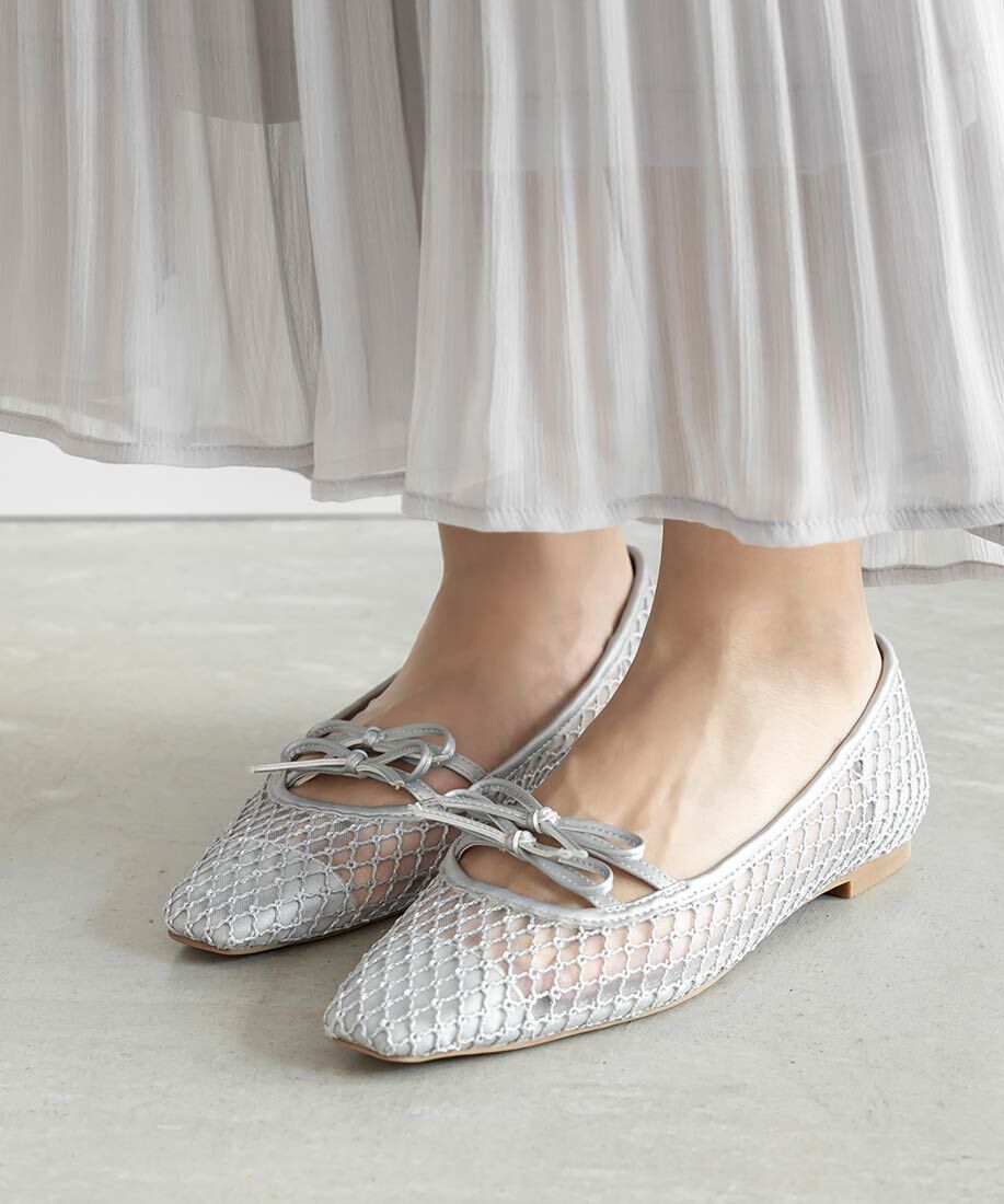  「ダブルリボンメッシュフラットパンプス」|パンプス|