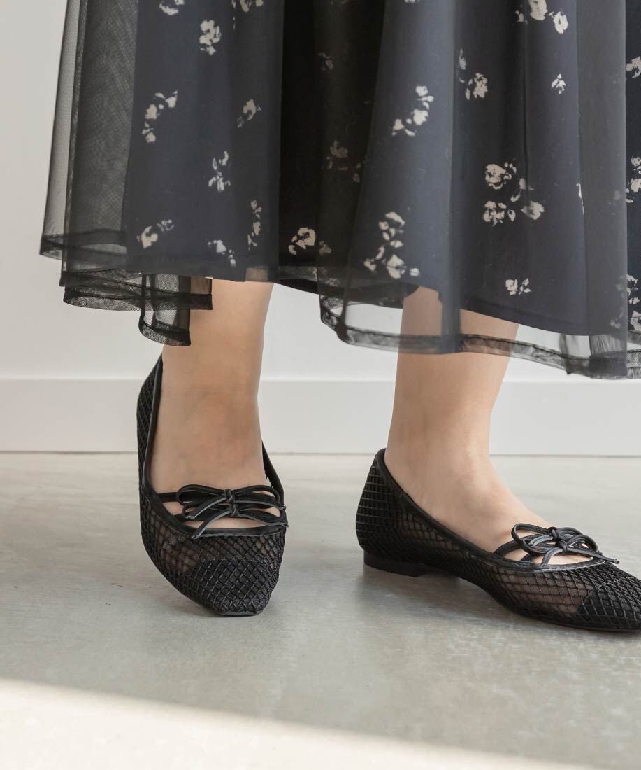  「ダブルリボンメッシュフラットパンプス」|パンプス|