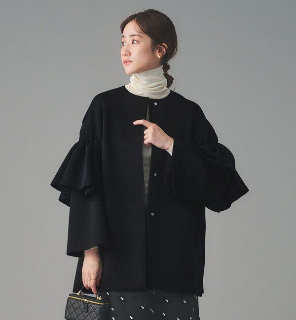 UNITED ARROWS「SPONGY フレアスリーブ コート」|ノーカラーコート|