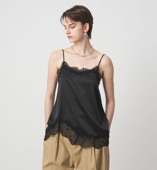 ASTRAET「＜ASTRAET＞サテン レース コンビ キャミソール」|シャツ・ブラウス|BLACK