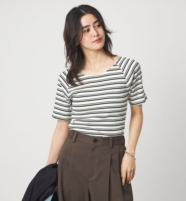 UNITED ARROWS green label relaxing「ブライトリブ ボートネック 5分袖 プルオーバー カットソー」|Tシャツ・カットソー|