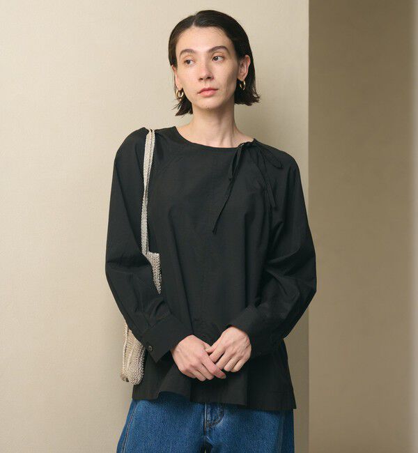 BEAUTY&YOUTH UNITED ARROWS「リボンタイ ノーカラーブラウス」|シャツ・ブラウス|BLACK