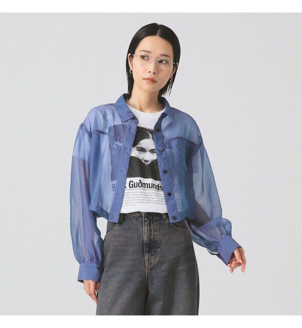 Ray BEAMS 「シアー クロップド シャツ」|シャツ・ブラウス|BLUE