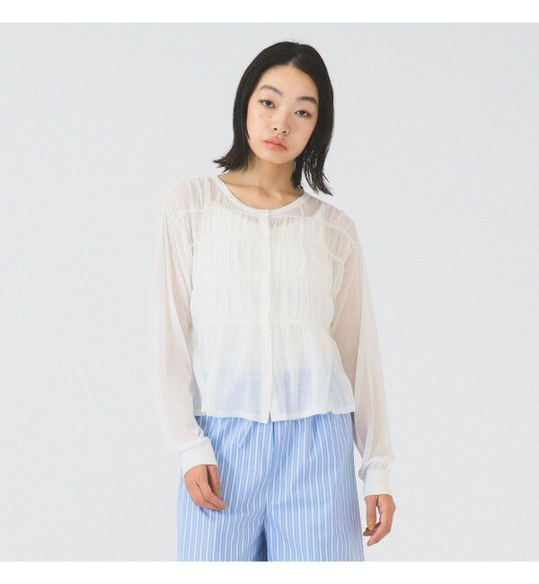 Ray BEAMS 「シアーシャーリング クルーネック カーディガン」|ニット・セーター|WHITE