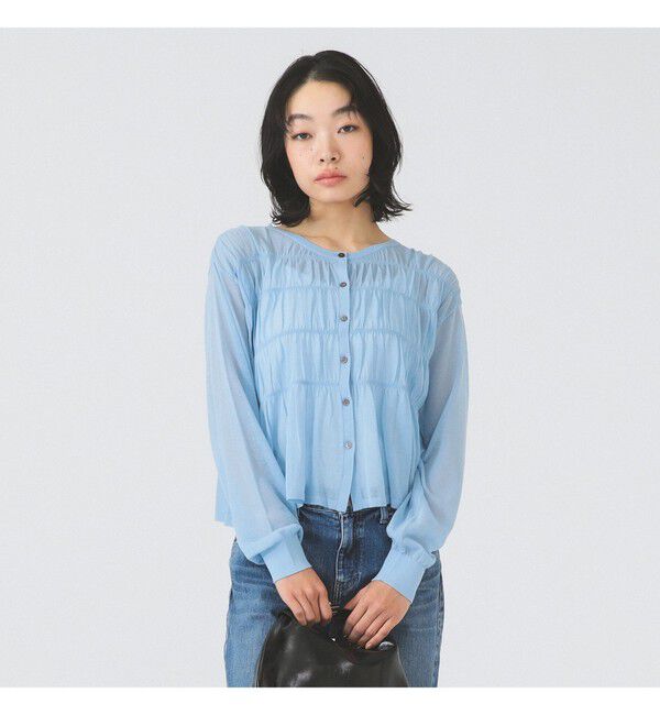 Ray BEAMS 「シアーシャーリング クルーネック カーディガン」|ニット・セーター|BLUE