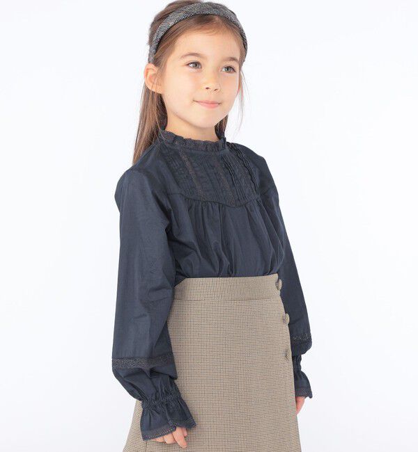 SHIPS KIDS「SHIPS KIDS:100～130cm / レース ピンタック 長袖 ブラウス」|シャツ・ブラウス|