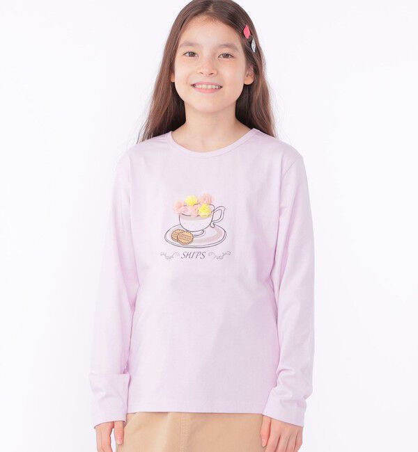 SHIPS KIDS「SHIPS KIDS:140～150cm / アフタヌーンティー モチーフ 長袖 TEE」|Tシャツ・カットソー|ピンク