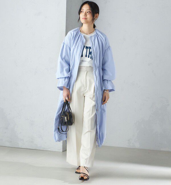 SHIPS for women「〈撥水加工/手洗い可能〉裾 ドロスト ノーカラー ロング コート 24SS ◇」|ノーカラーコート|