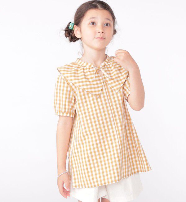SHIPS KIDS「SHIPS KIDS:100～130cm / ギンガムチェック 半袖 ブラウス」|シャツ・ブラウス|