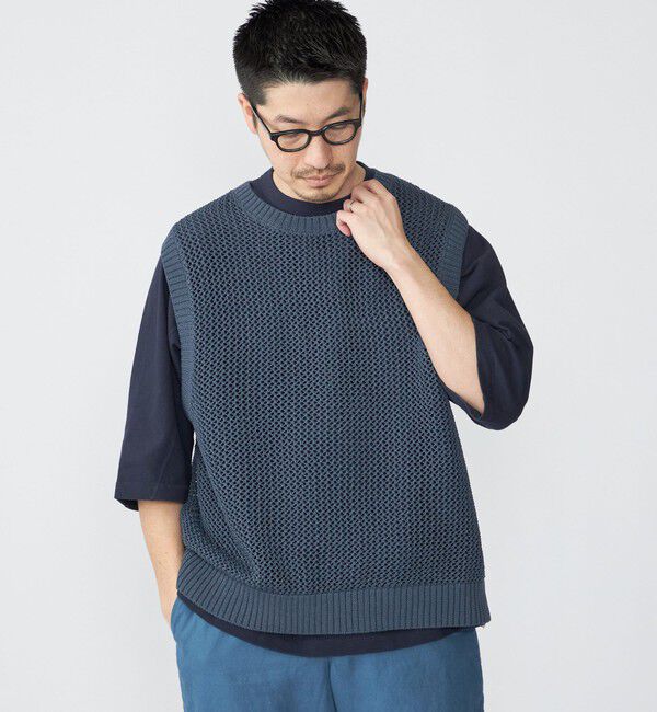 SHIPS「SHIPS:〈手洗い可能〉メッシュ ニット ベスト」|ベスト・ジレ|ブルー系