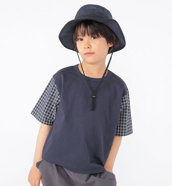SHIPS KIDS「SHIPS KIDS:100～130cm / チェック 切替 半袖 TEE」|Tシャツ・カットソー|ネイビー