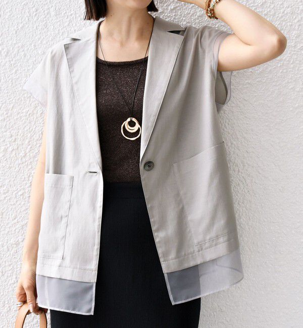 SHIPS for women「【WEB限定】〈手洗い可能〉シアー コンビ テーラード ベスト」|ベスト・ジレ|