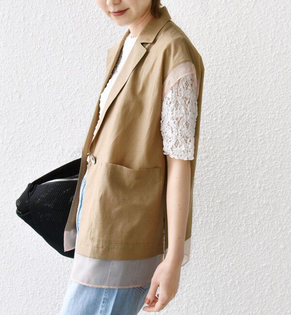 SHIPS for women「【WEB限定】〈手洗い可能〉シアー コンビ テーラード ベスト」|ベスト・ジレ|キャメル
