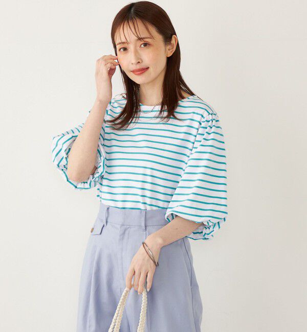 SHIPS Colors 「SHIPS Colors:〈洗濯機可能〉カラー ボーダー ギャザー スリーブ プルオーバー」|Tシャツ・カットソー|