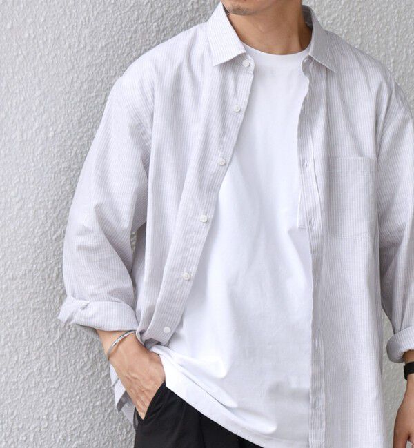 SHIPS any「SHIPS any: コットン/リネン ストライプ 7分袖 レギュラー シャツ◇◇」|シャツ・ブラウス|ベージュ