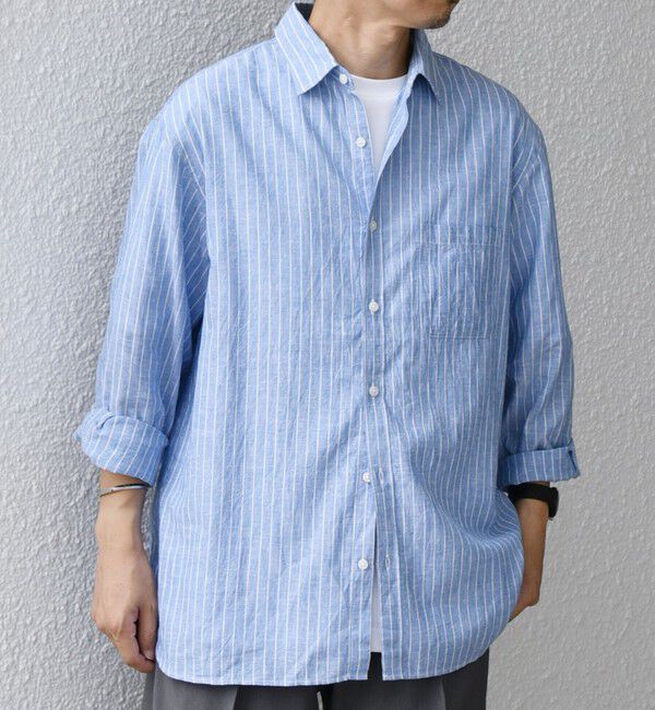 SHIPS any「SHIPS any: コットン/リネン ストライプ 7分袖 レギュラー シャツ◇◇」|シャツ・ブラウス|