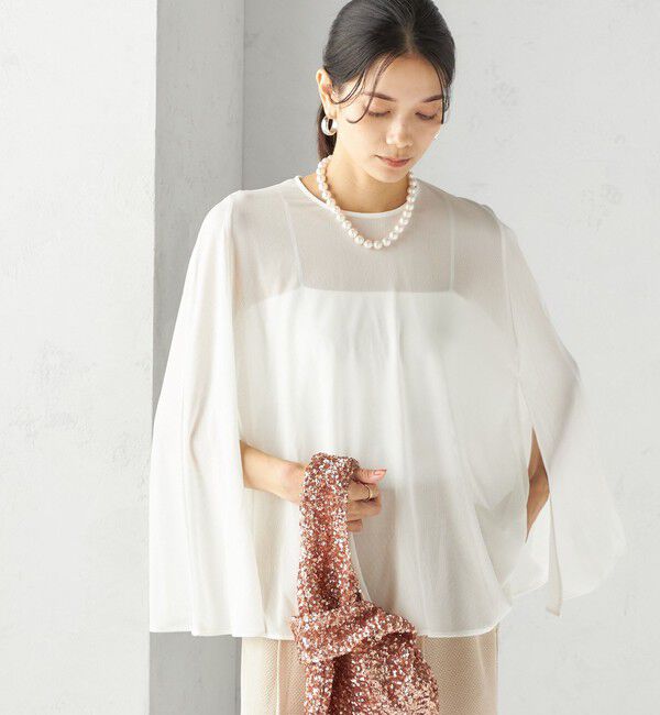 SHIPS for women「troisiemeCHACO:〈洗濯機可能〉シアー ケープ ブラウス」|シャツ・ブラウス|ホワイト