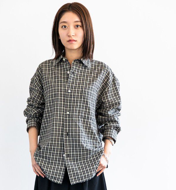 SHIPS「City Ambient Products: レギュラーカラー ボイル チェック シャツ」|シャツ・ブラウス|ブラック