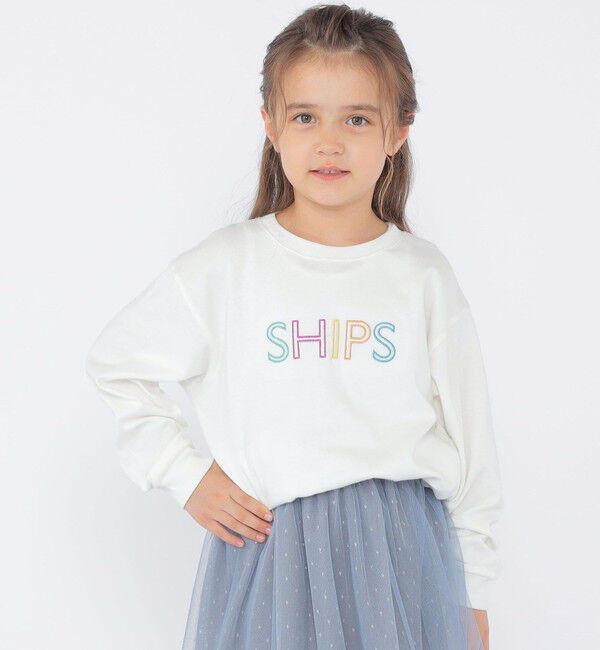SHIPS KIDS「SHIPS KIDS:100～130cm/刺繍 ロゴ ロングスリーブ Tシャツ」|Tシャツ・カットソー|オフホワイト