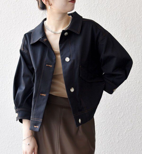 SHIPS any「SHIPS any:〈洗濯機可能〉チノ ステッチ ショート シャツ ジャケット」|ブルゾン・スタジャン|