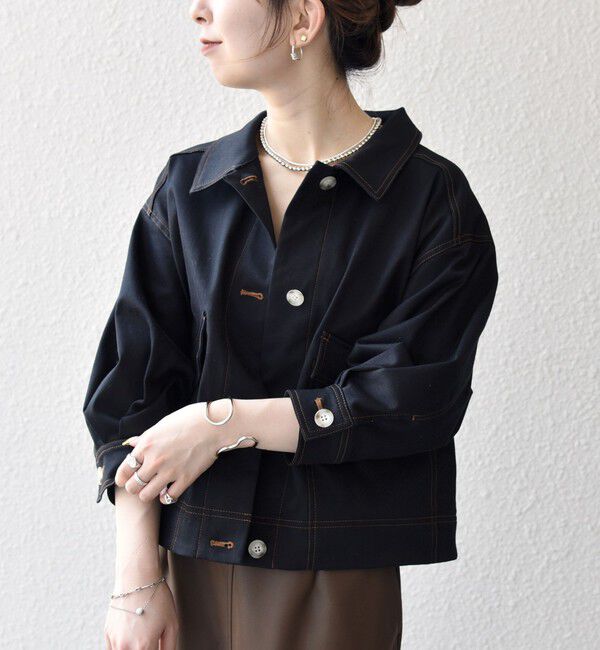 SHIPS any「SHIPS any:〈洗濯機可能〉チノ ステッチ ショート シャツ ジャケット」|ブルゾン・スタジャン|