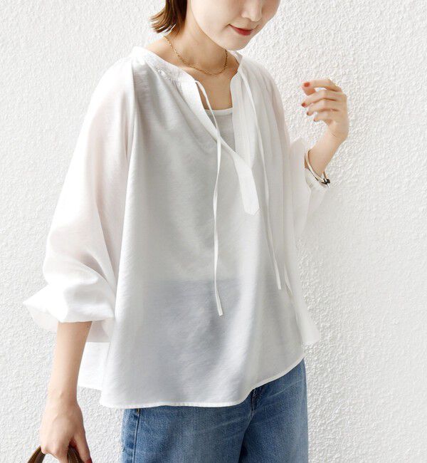 SHIPS for women「〈手洗い可能〉シアー タンブラー デザイン ギャザー ブラウス」|シャツ・ブラウス|