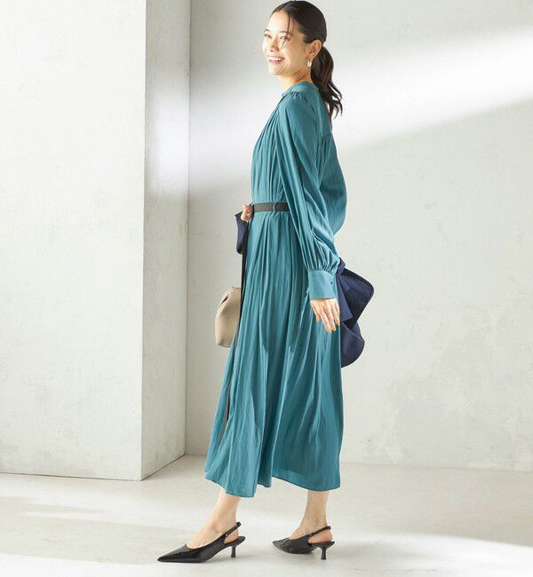 SHIPS for women「〈手洗い可能〉カッセン ギャザー ベルト付き 長袖 ワンピース」|ワンピース|