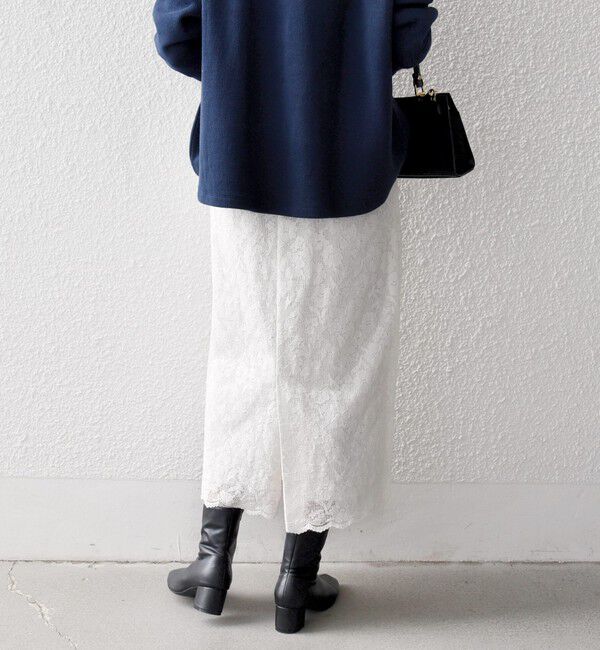 SHIPS any「《追加予約》SHIPS any:〈手洗い可能〉フラワー メッシュ レース タック セミフレア スカート」|スカート|