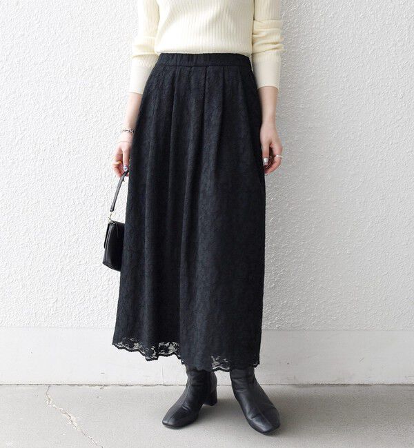 SHIPS any「《追加予約》SHIPS any:〈手洗い可能〉フラワー メッシュ レース タック セミフレア スカート」|スカート|