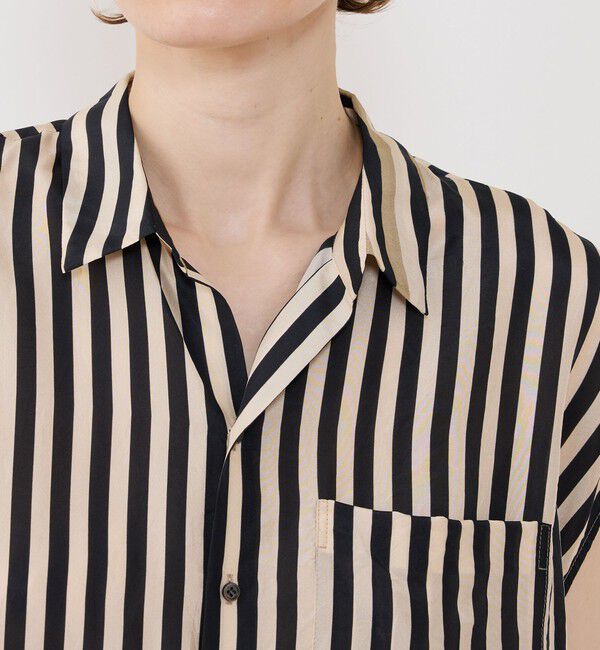 GALERIE VIE「シルクハブタエストライププリント アシンメトリーヘムシャツ」|シャツ・ブラウス|
