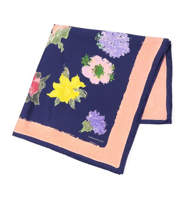 TOMORROWLAND GOODS「Atelier TOMORROWLAND PAINT FLOWER シルクスカーフ」|バンダナ・スカーフ|68 ネイビー系