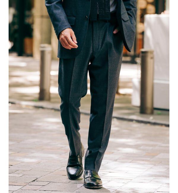 EDIFICE「SUPER 120&rsquo;s ウールサキソニー テーパードパンツ【セットアップ着用可能】」|スラックス|グレー