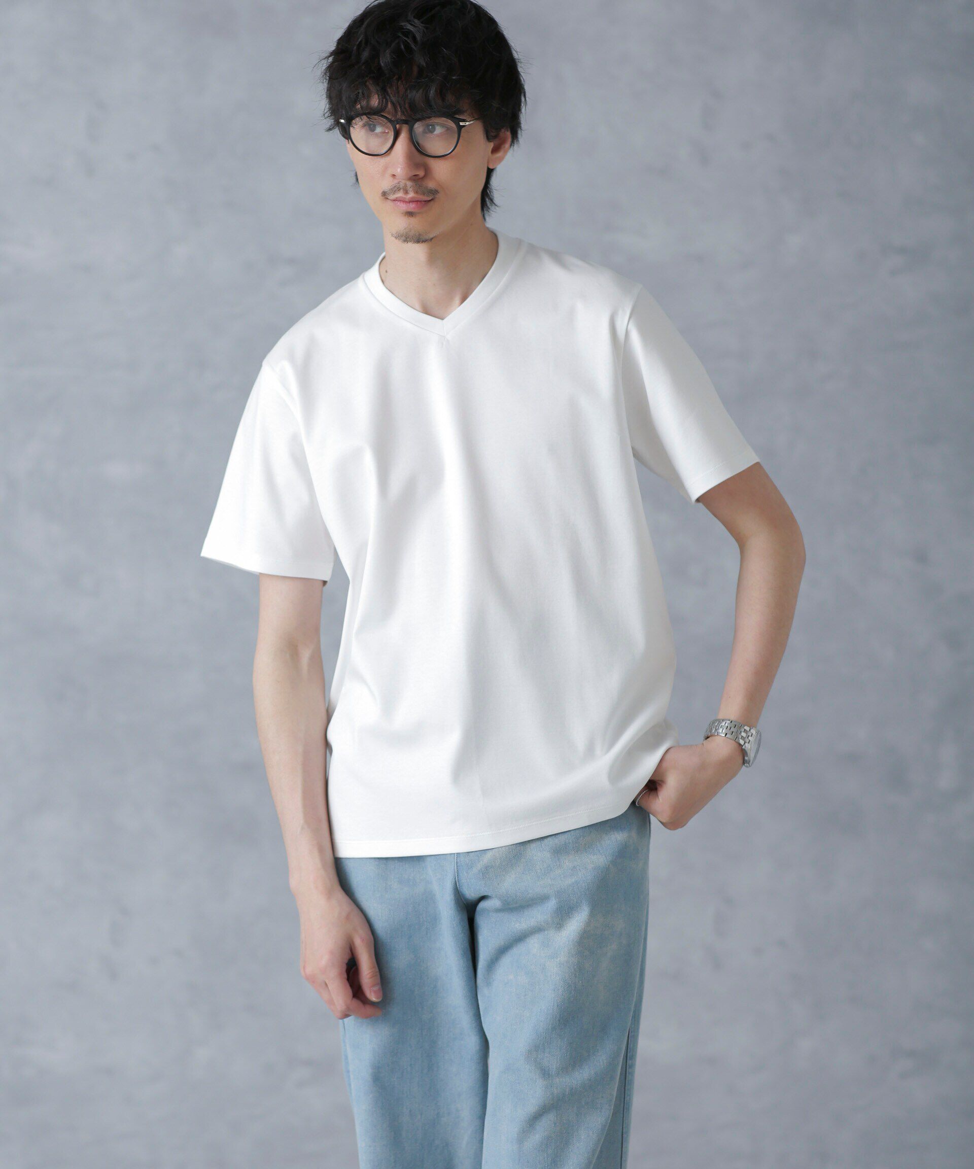 nano･universe「ジャケT(R) プレミアム Vネック 半袖」|Tシャツ・カットソー|