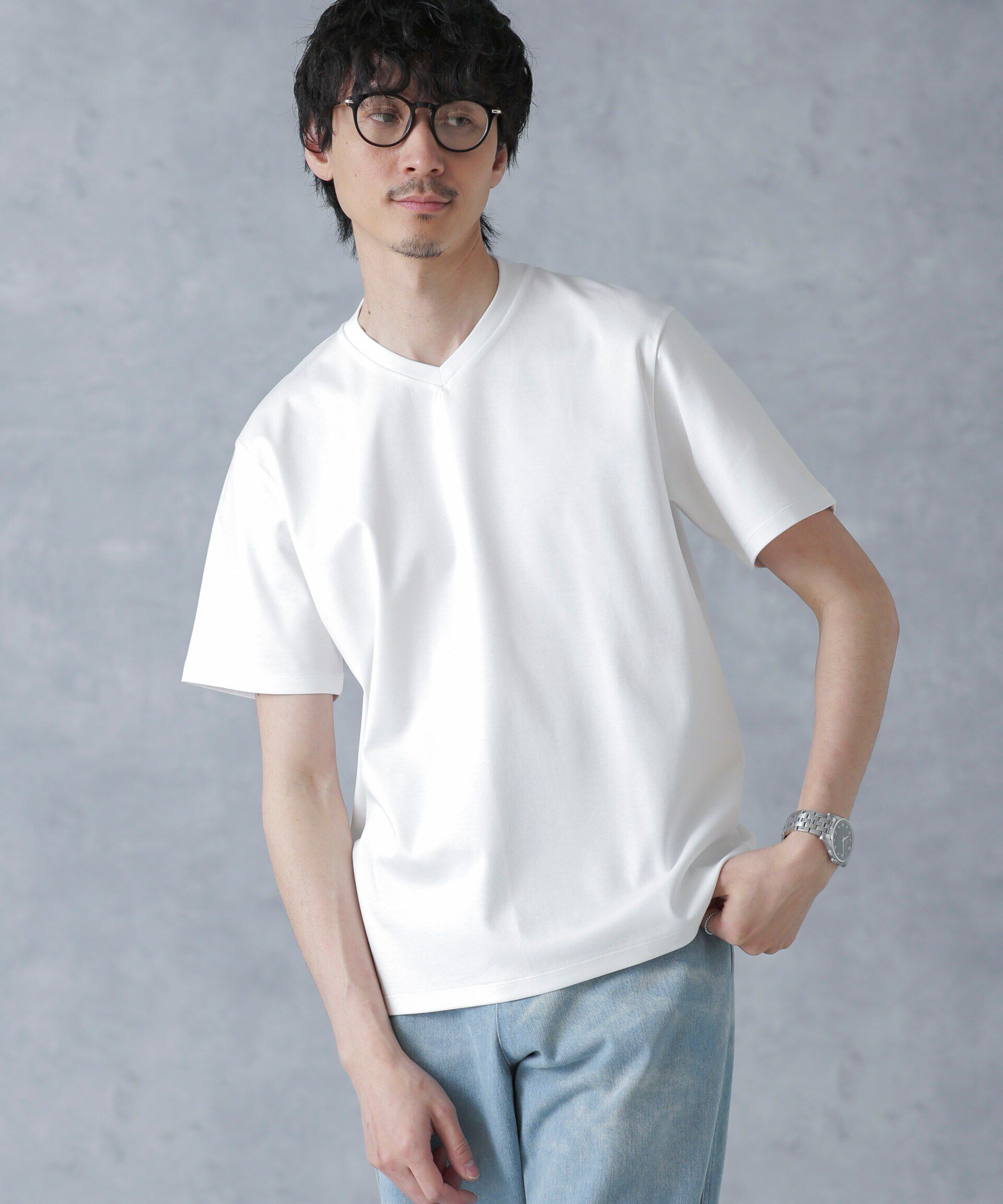 nano･universe「ジャケT(R) プレミアム Vネック 半袖」|Tシャツ・カットソー|