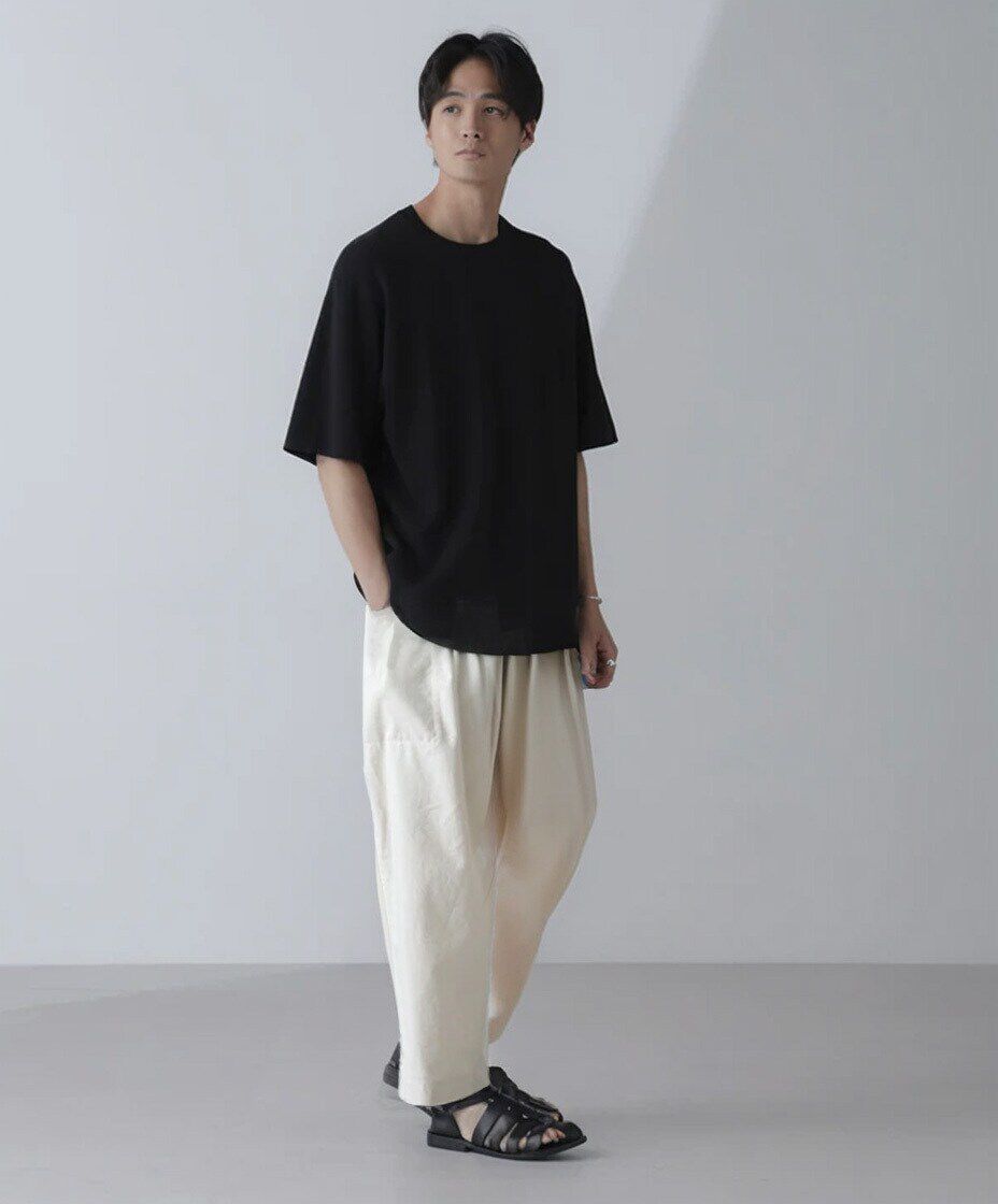 nano･universe「14ゲージミラノリブニット クルーネック 半袖(手洗い可能)」|ニット・セーター|