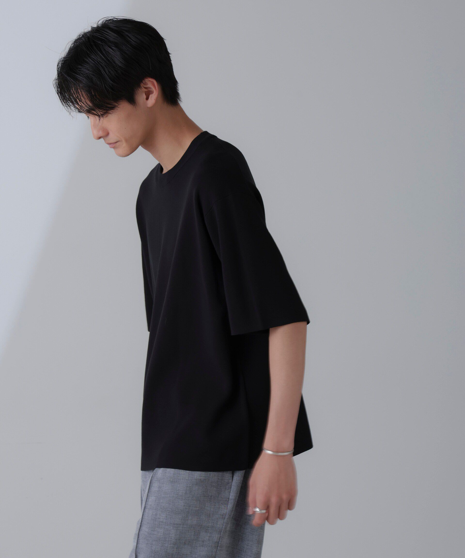 nano･universe「14ゲージミラノリブニット クルーネック 半袖(手洗い可能)」|ニット・セーター|