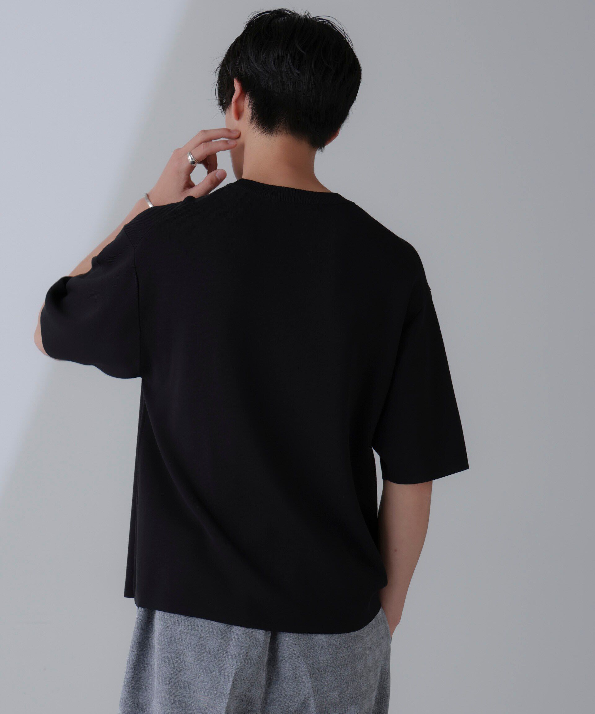 nano･universe「14ゲージミラノリブニット クルーネック 半袖(手洗い可能)」|ニット・セーター|