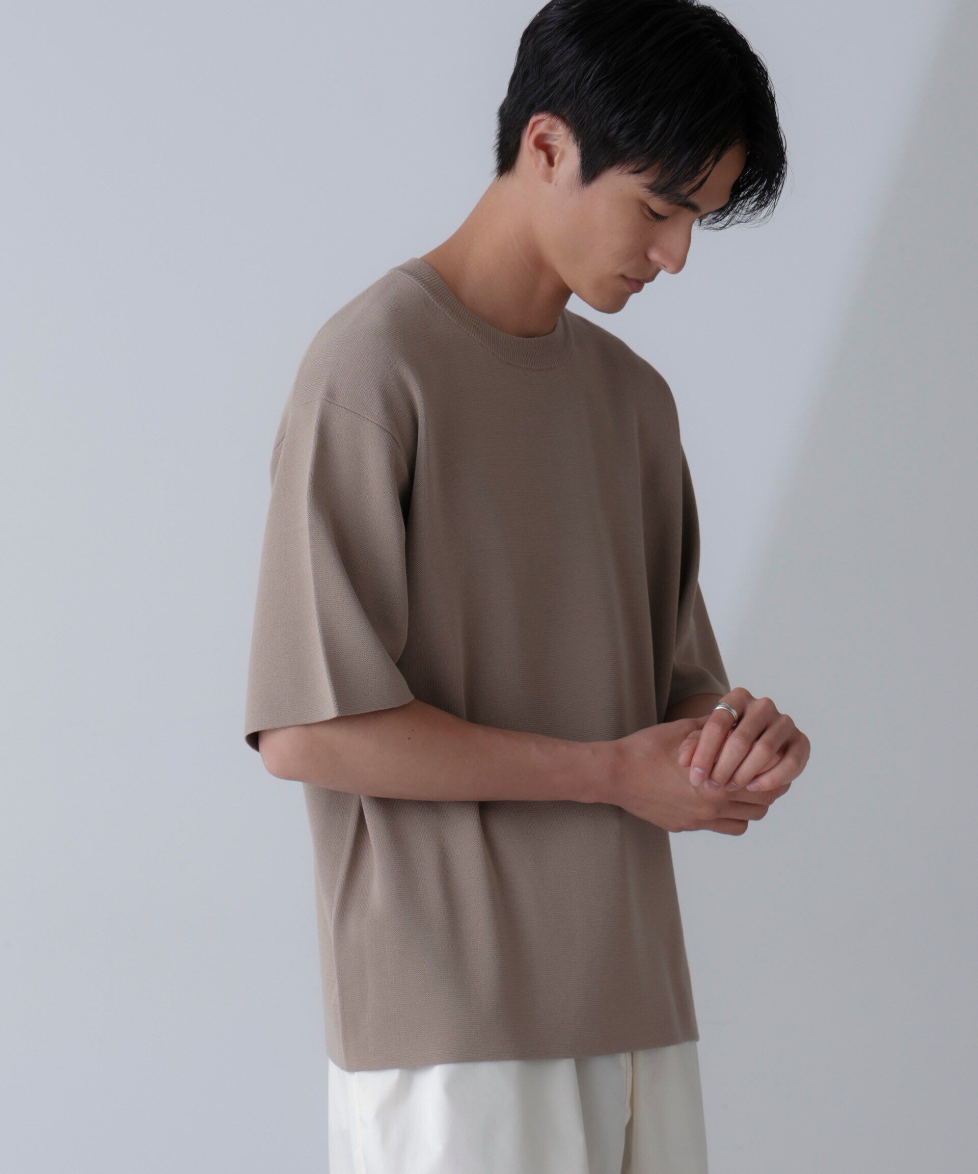 nano･universe「14ゲージミラノリブニット クルーネック 半袖(手洗い可能)」|ニット・セーター|