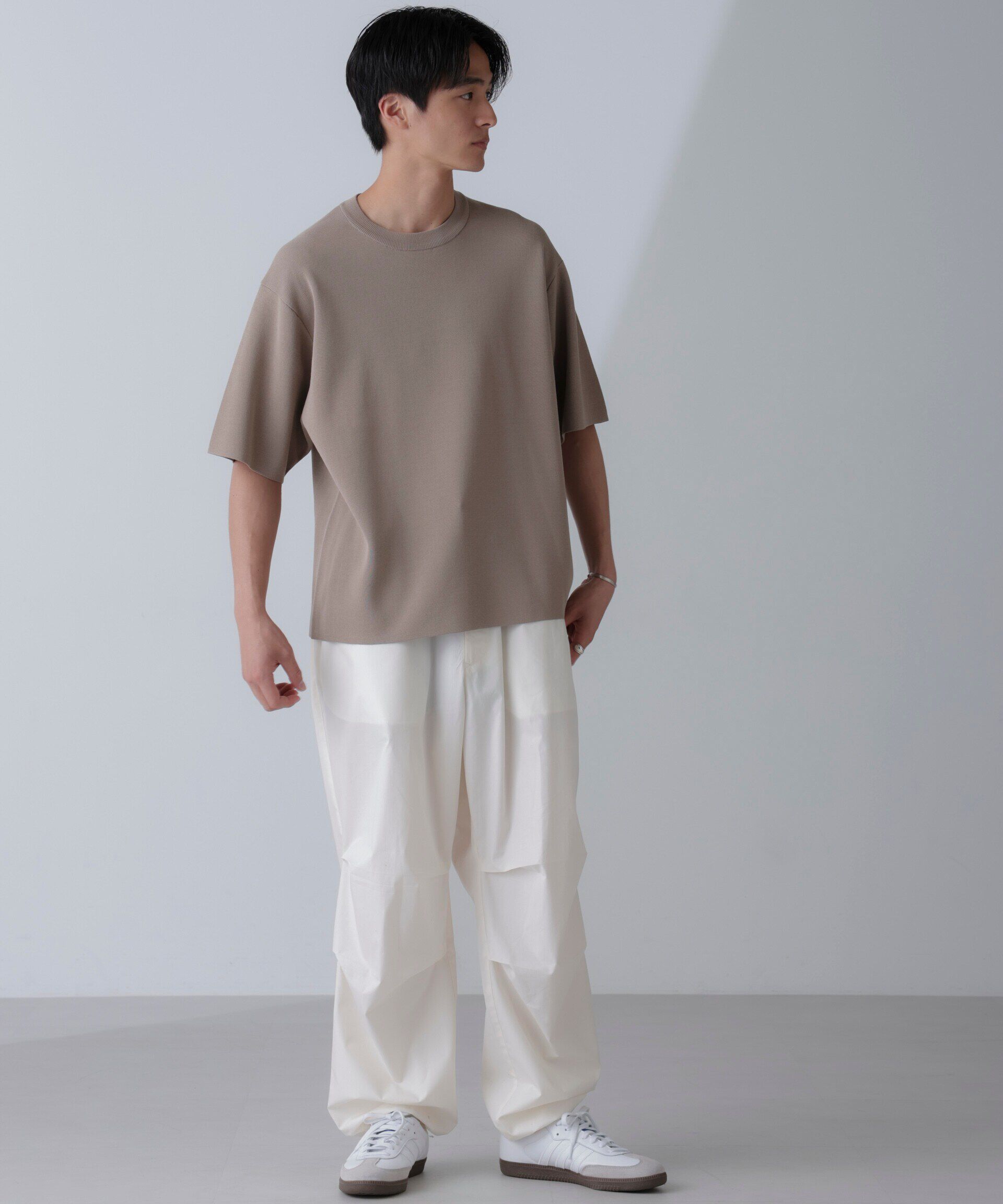 nano･universe「14ゲージミラノリブニット クルーネック 半袖(手洗い可能)」|ニット・セーター|