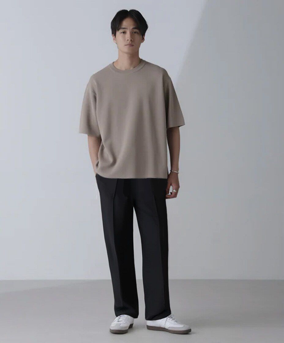 nano･universe「14ゲージミラノリブニット クルーネック 半袖(手洗い可能)」|ニット・セーター|