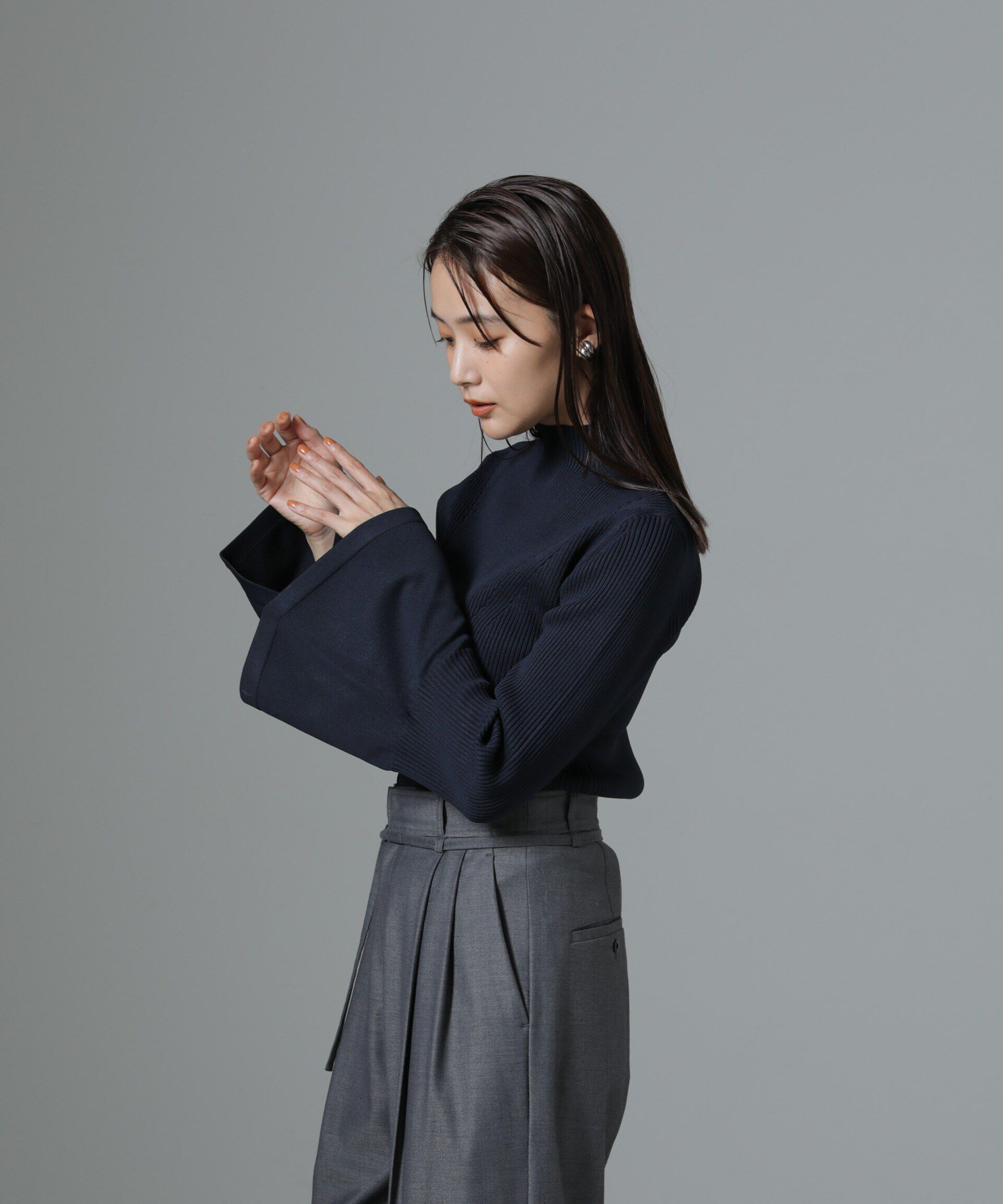 nano･universe「ハイネックベルスリーブリブニットプルオーバー」|ニット・セーター|