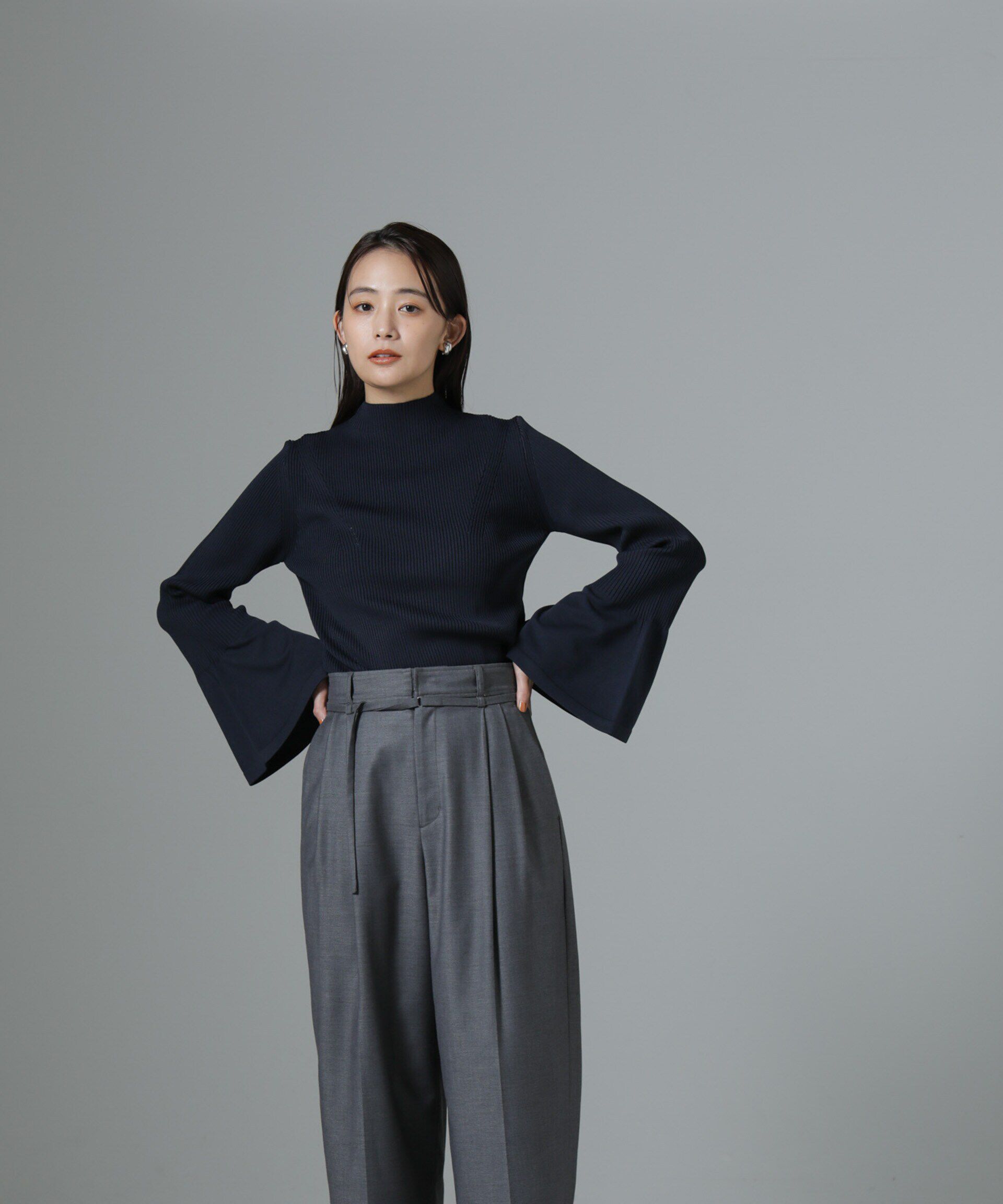 nano･universe「ハイネックベルスリーブリブニットプルオーバー」|ニット・セーター|